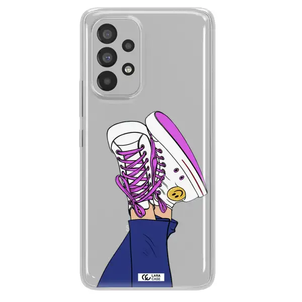 a cartoon of a person's feet with purple shoes Samsung A73 Clear TPU Case