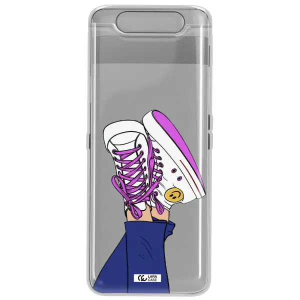 a cartoon of a person's feet with purple shoes Samsung A80 Clear TPU Case