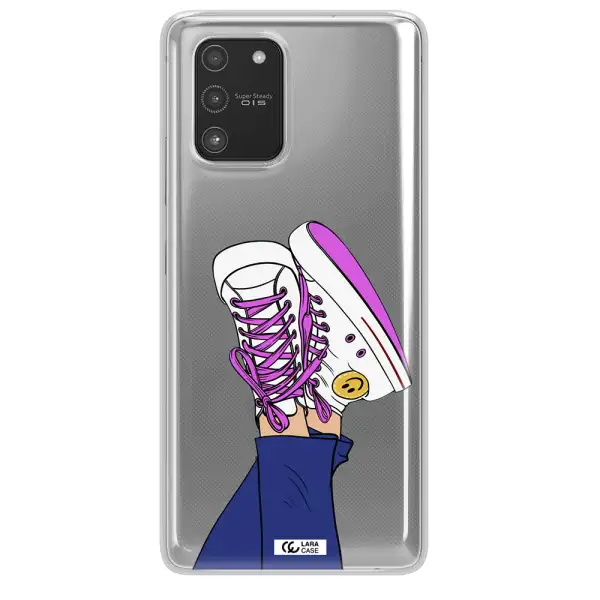 a cartoon of a person's feet with purple shoes Samsung A91 Clear TPU Case
