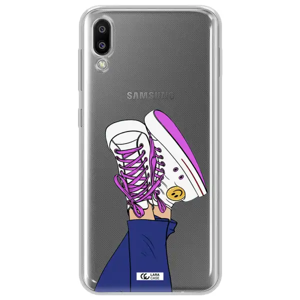 a cartoon of a person's feet with purple shoes Samsung M10 Clear TPU Case