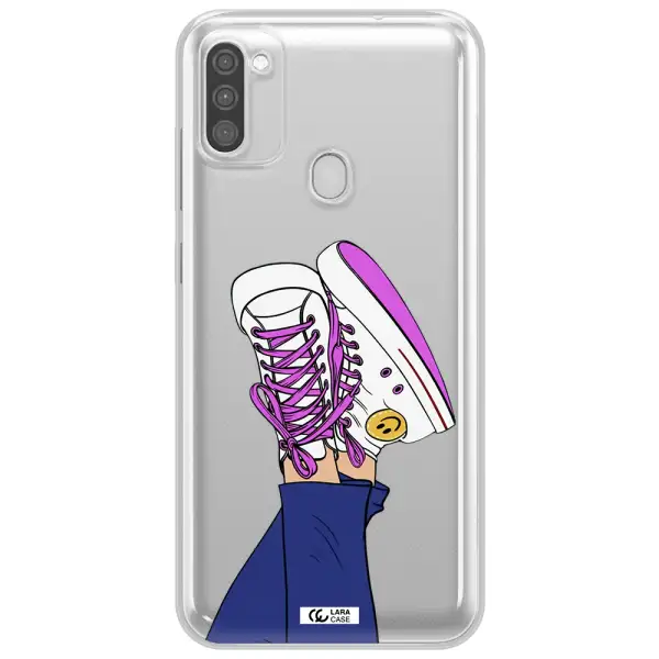 a cartoon of a person's feet with purple shoes Samsung M11 Clear TPU Case