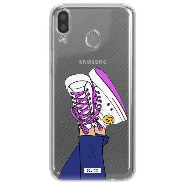 a cartoon of a person's feet with purple shoes Samsung M20 Clear TPU Case