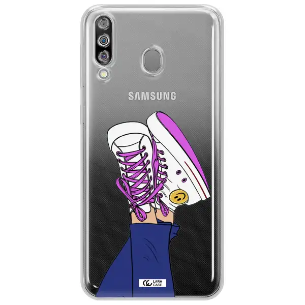 a cartoon of a person's feet with purple shoes Samsung M30 Clear TPU Case