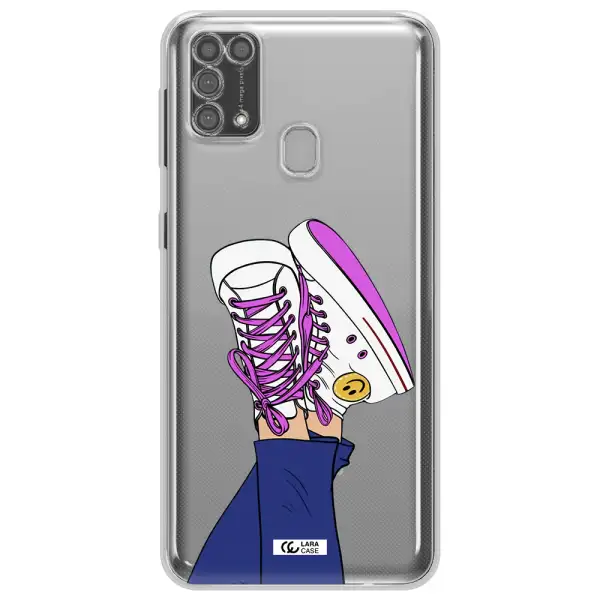 a cartoon of a person's feet with purple shoes Samsung M31 Clear TPU Case