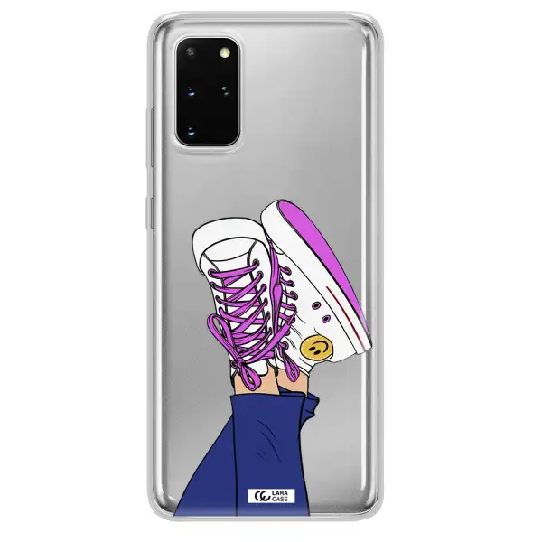 a cartoon of a person's feet with purple shoes Samsung S 20 Plus Clear TPU Case