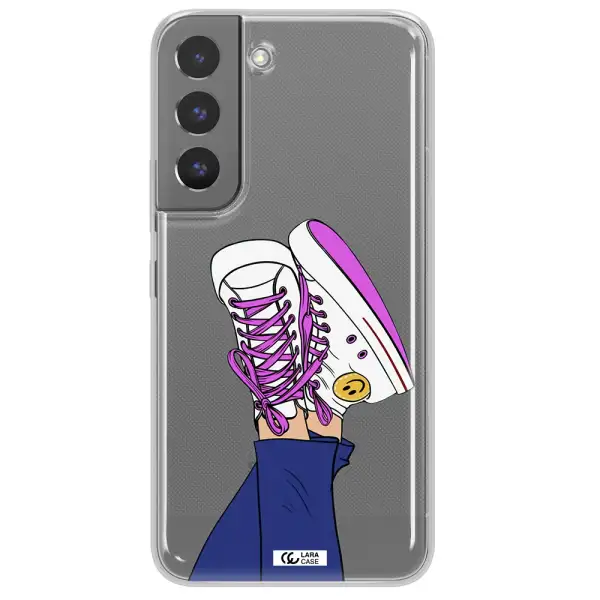 a cartoon of a person's feet with purple shoes Samsung S 22 Clear TPU Case