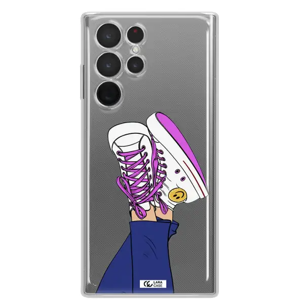 a cartoon of a person's feet with purple shoes Samsung S 22 Ultra Clear TPU Case