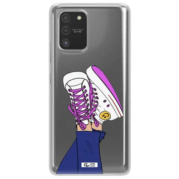a cartoon of a person's feet with purple shoes Samsung S10 Lite Clear TPU Case