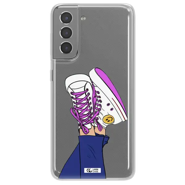 a cartoon of a person's feet with purple shoes Samsung S21 Plus Clear TPU Case