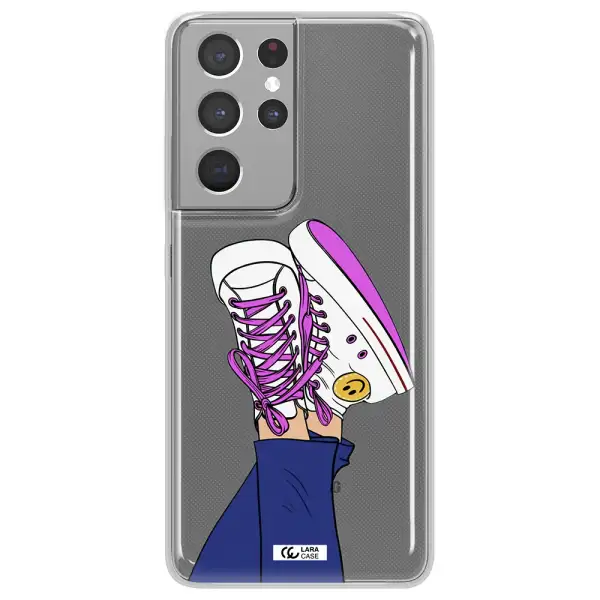 a cartoon of a person's feet with purple shoes Samsung S21 Ultra Clear TPU Case