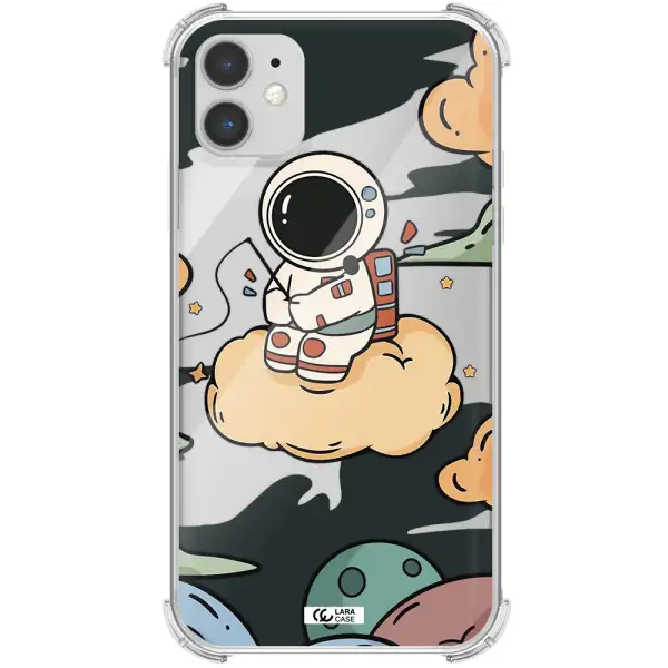 a cartoon astronaut sitting on a cloud Apple iPhone 11 Clear PC Case