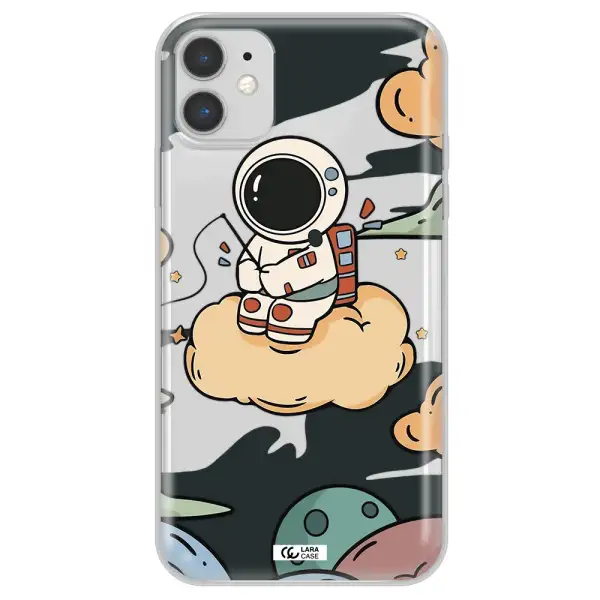 a cartoon astronaut sitting on a cloud Apple iPhone 11 Clear TPU Case