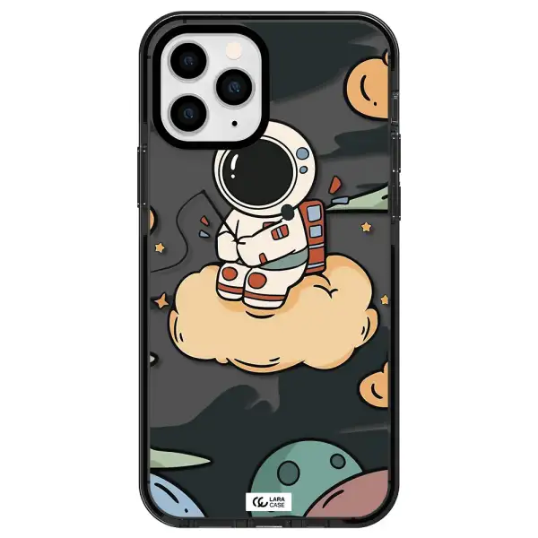 a cartoon astronaut sitting on a cloud Apple iPhone 11 pro impact Smoke Black Case