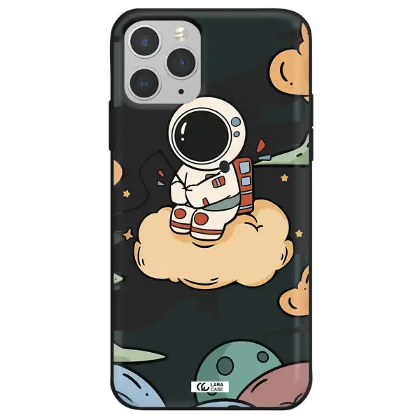 a cartoon astronaut sitting on a cloud Apple iPhone 11 pro max Silicone black Case