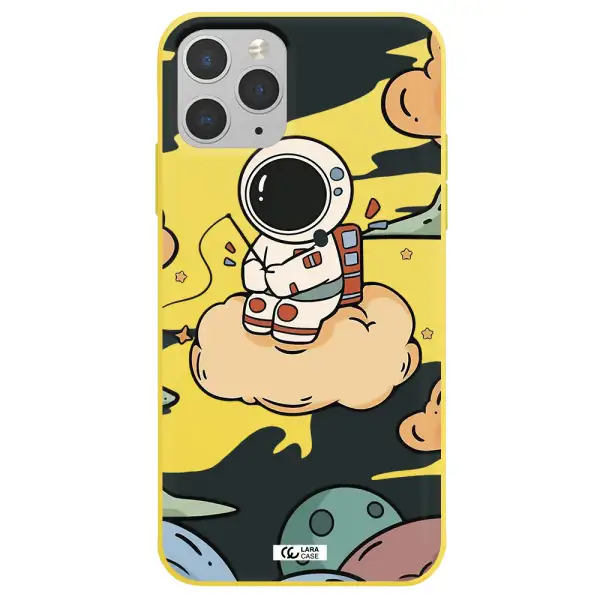 a cartoon astronaut sitting on a cloud Apple iPhone 11 pro max Silicone canary yellow Case