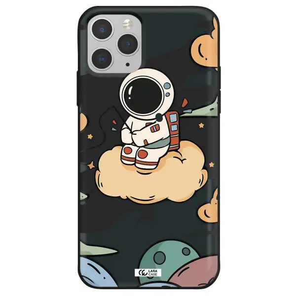 a cartoon astronaut sitting on a cloud Apple iPhone 11 pro Silicone black Case