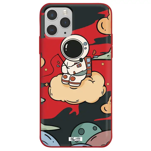 a cartoon astronaut sitting on a cloud Apple iPhone 11 pro Silicone Imperial Red Case