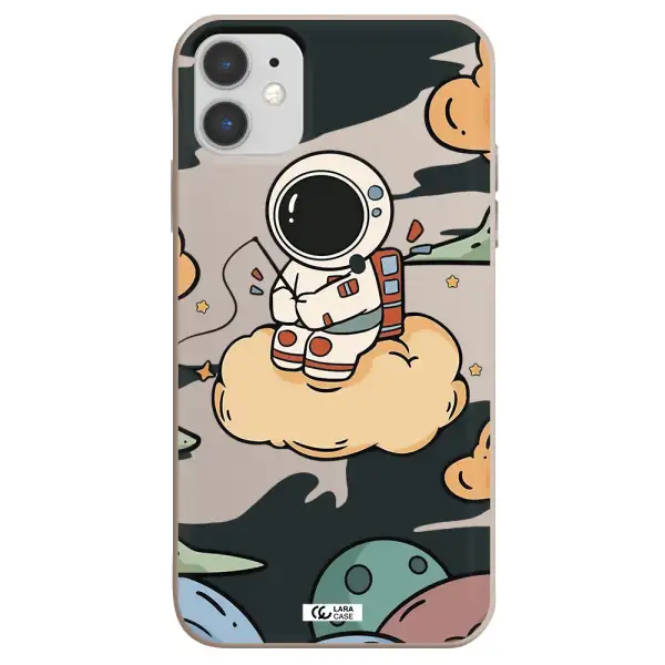 a cartoon astronaut sitting on a cloud Apple iPhone 11 Silicone Stone Case