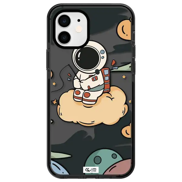 a cartoon astronaut sitting on a cloud Apple iPhone 12 impact Smoke Black Case