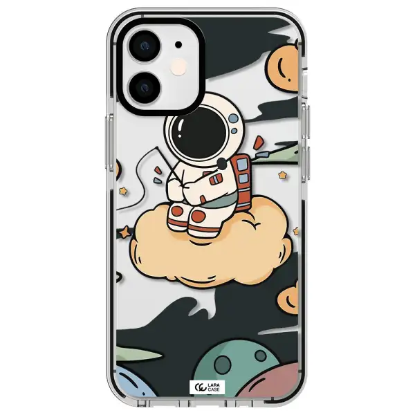 a cartoon astronaut sitting on a cloud Apple iPhone 12 mini impact black border Case