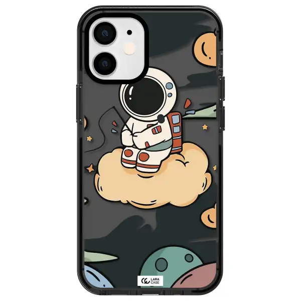 a cartoon astronaut sitting on a cloud Apple iPhone 12 mini impact Smoke Black Case