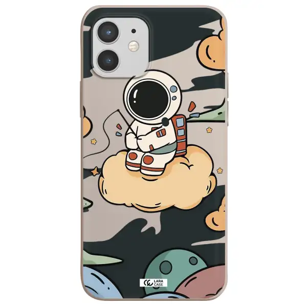 a cartoon astronaut sitting on a cloud Apple iPhone 12 mini Silicone Stone Case