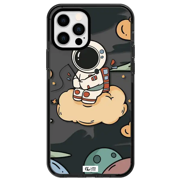 a cartoon astronaut sitting on a cloud Apple iPhone 12 pro impact Smoke Black Case