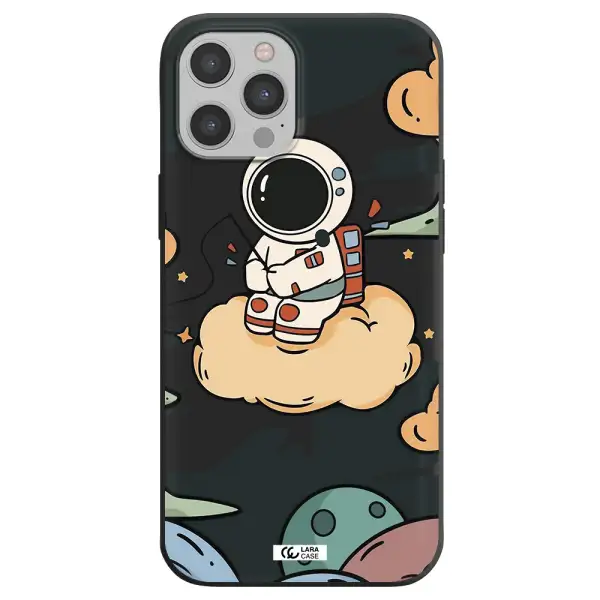 a cartoon astronaut sitting on a cloud Apple iPhone 12 pro Silicone black Case