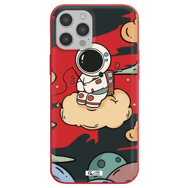 a cartoon astronaut sitting on a cloud Apple iPhone 12 pro Silicone Imperial Red Case