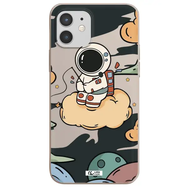 a cartoon astronaut sitting on a cloud Apple iPhone 12 Silicone Stone Case