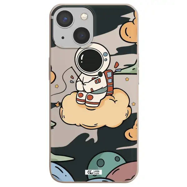 a cartoon astronaut sitting on a cloud Apple iPhone 13 mini Silicone Stone Case