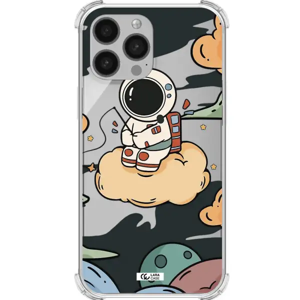 a cartoon astronaut sitting on a cloud Apple iPhone 13 Pro Clear PC Case