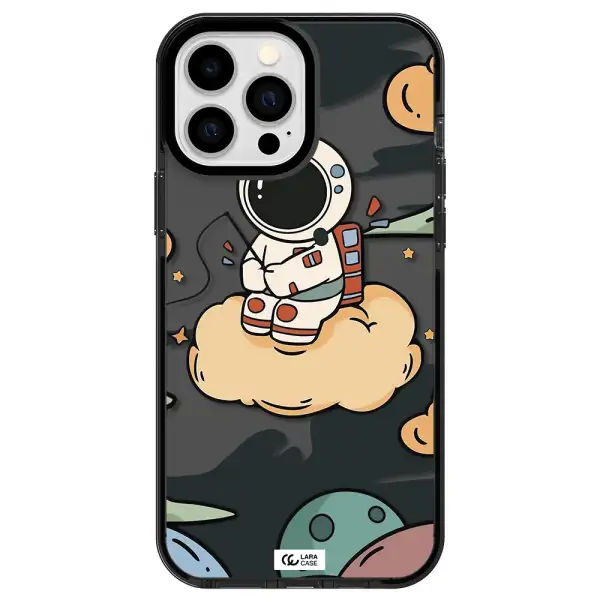 a cartoon astronaut sitting on a cloud Apple iPhone 13 Pro Max impact Smoke Black Case