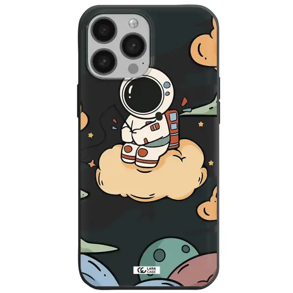 a cartoon astronaut sitting on a cloud Apple iPhone 13 Pro Max Silicone black Case
