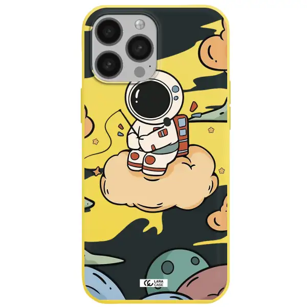 a cartoon astronaut sitting on a cloud Apple iPhone 13 Pro Silicone canary yellow Case