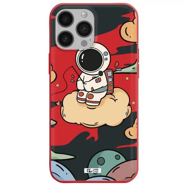 a cartoon astronaut sitting on a cloud Apple iPhone 13 Pro Silicone Imperial Red Case