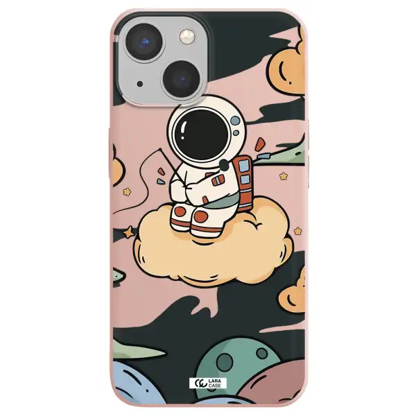 a cartoon astronaut sitting on a cloud Apple iPhone 13 Silicone pastel pink Case