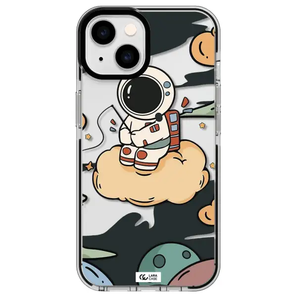 a cartoon astronaut sitting on a cloud Apple iPhone 14 impact black border Case