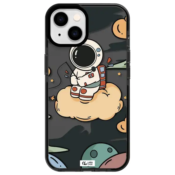 a cartoon astronaut sitting on a cloud Apple iPhone 14 impact Smoke Black Case
