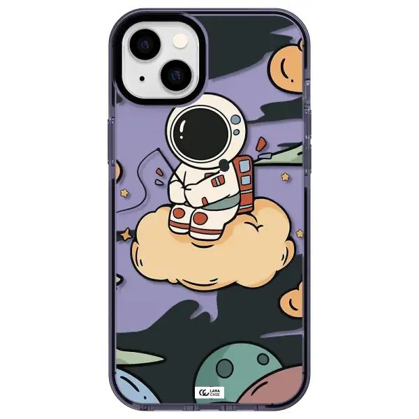 a cartoon astronaut sitting on a cloud Apple iPhone 14 plus impact Lilac Case