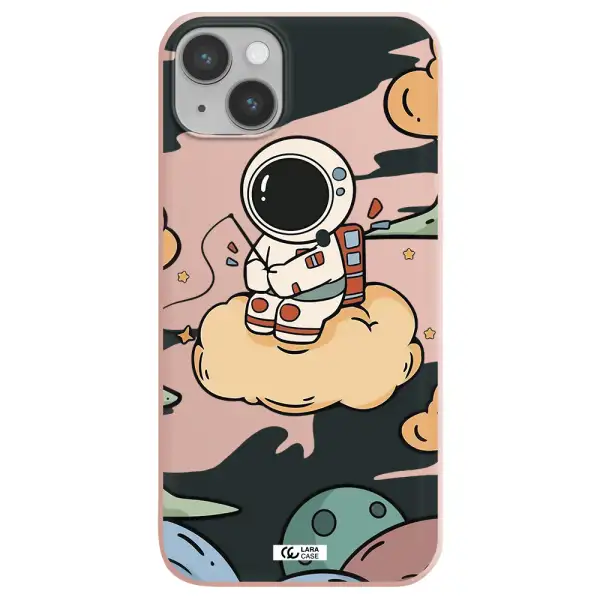 a cartoon astronaut sitting on a cloud Apple iPhone 14 plus Silicone pastel pink Case