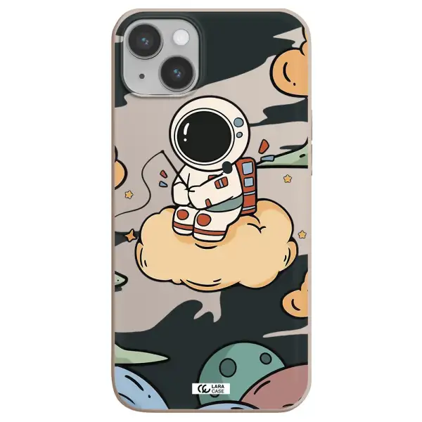 a cartoon astronaut sitting on a cloud Apple iPhone 14 plus Silicone Stone Case