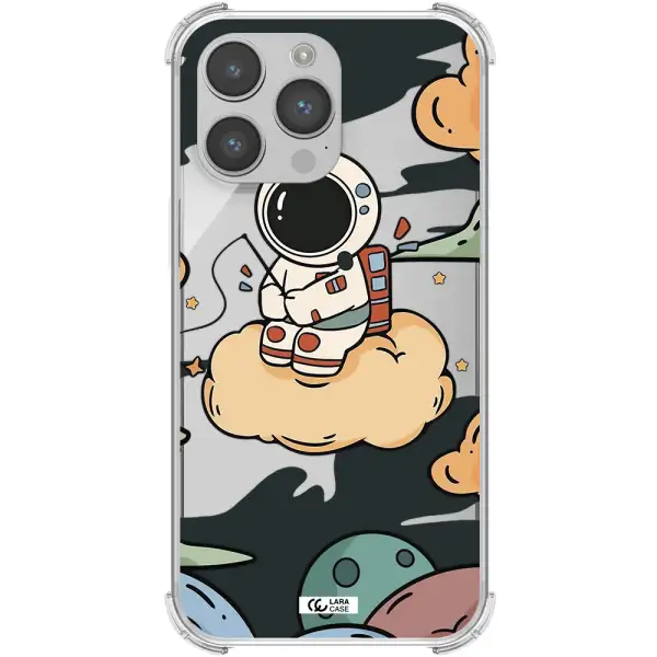 a cartoon astronaut sitting on a cloud Apple iPhone 14 pro Clear PC Case
