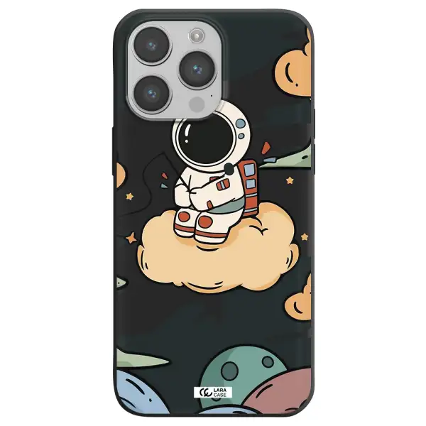 a cartoon astronaut sitting on a cloud Apple iPhone 14 pro max Silicone black Case