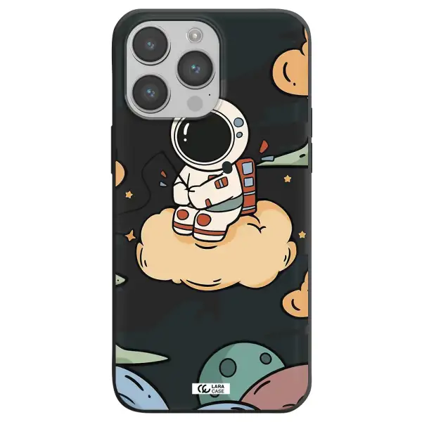 a cartoon astronaut sitting on a cloud Apple iPhone 14 pro Silicone black Case