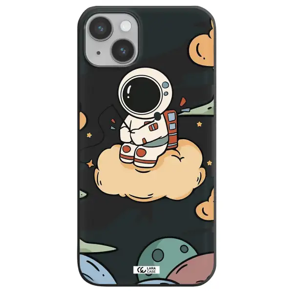 a cartoon astronaut sitting on a cloud Apple iPhone 14 Silicone black Case
