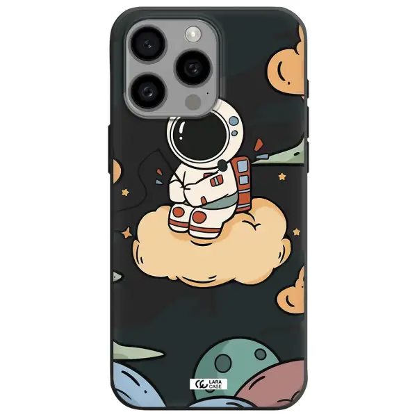 a cartoon astronaut sitting on a cloud Apple Iphone 15 Pro max Silicone black Case