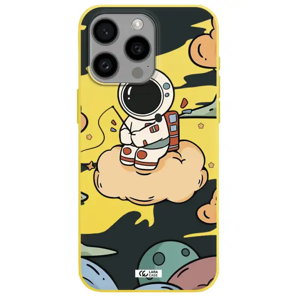 a cartoon astronaut sitting on a cloud Apple Iphone 15 Pro max Silicone canary yellow Case