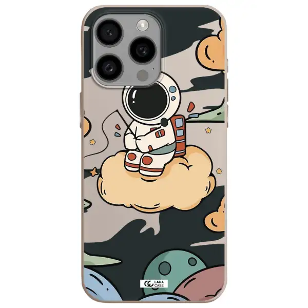 a cartoon astronaut sitting on a cloud Apple Iphone 15 Pro max Silicone Stone Case