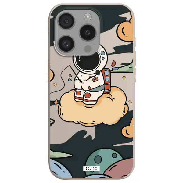 A Cartoon Astronaut Sitting On A Cloud Apple Iphone 15 Pro Silicone Stone Case